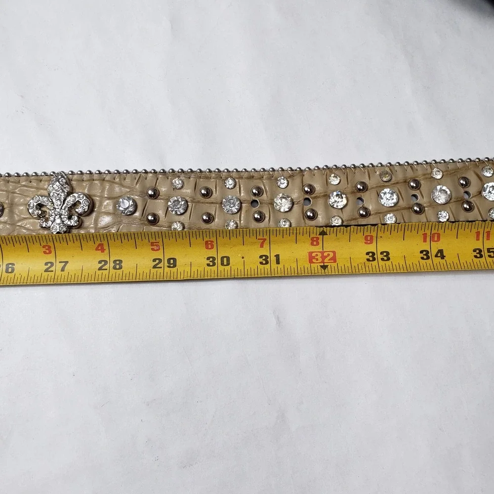 Genuine Leather Bling Western Belt Snakeskin Rhinestones Size Small Fleur-de-lis
